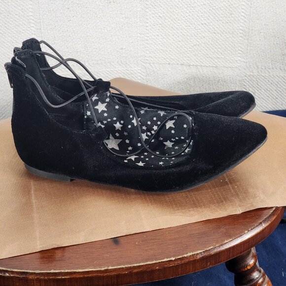 Wonder Nation Black Faux Velvet Faux Tie Back Zipper Instep Ballet Flats Size 5 - Picture 4 of 16